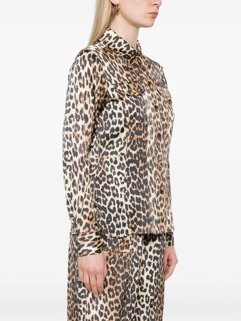 Camicia in raso con stampa leopradata in marrone Ganni - donna 
