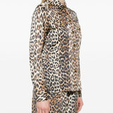 Camicia in raso con stampa leopradata in marrone Ganni - donna 