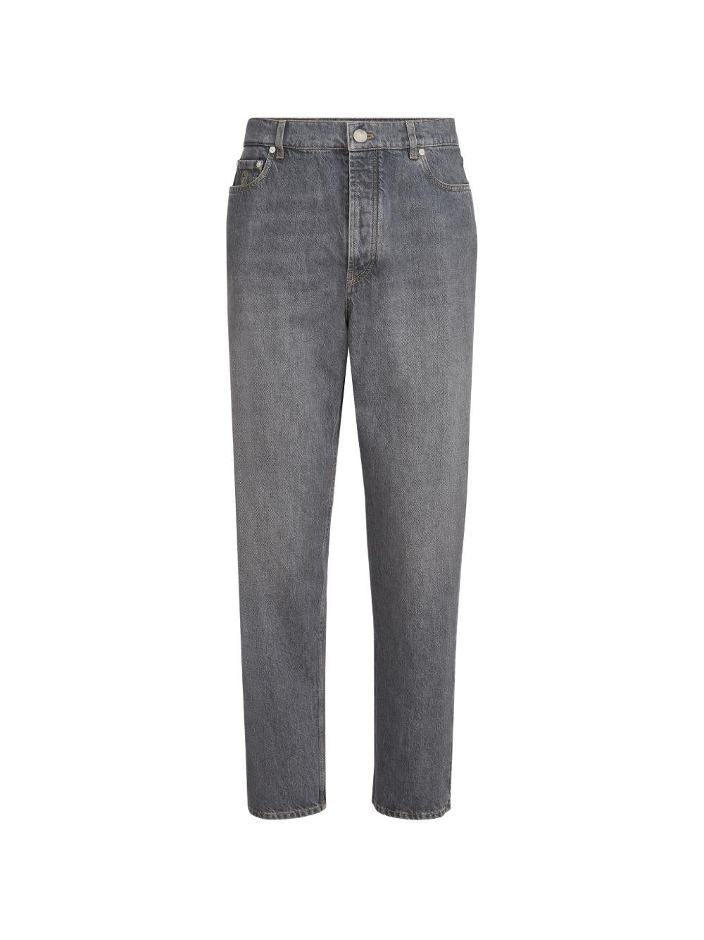 Jeans a cinque tasche in denim grigio con vestibilità iconica. In grigio Brunello cucinelli - uomo 