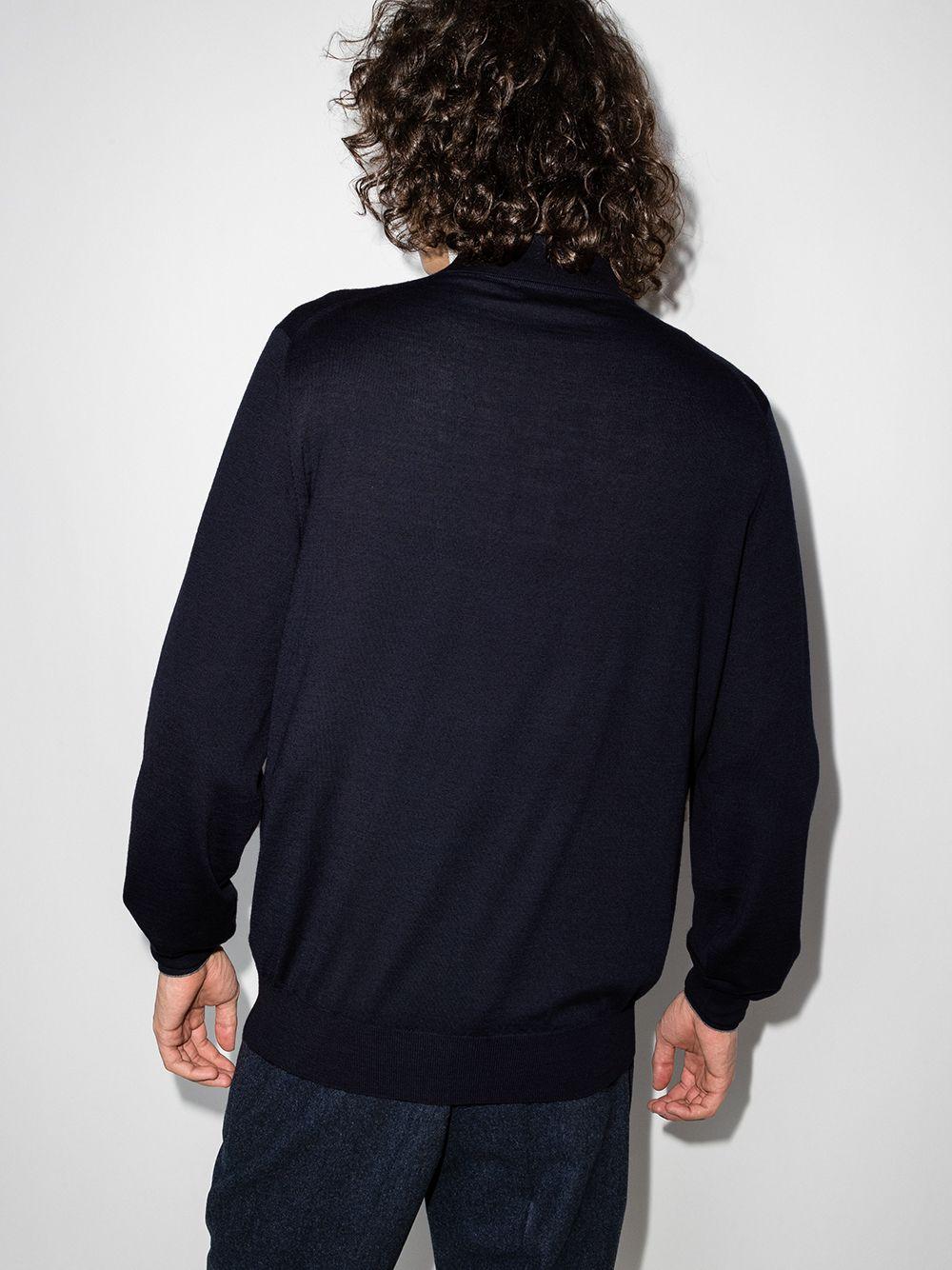 Polo a maniche lunghe in maglia in blu Brunello cucinelli - uomo 