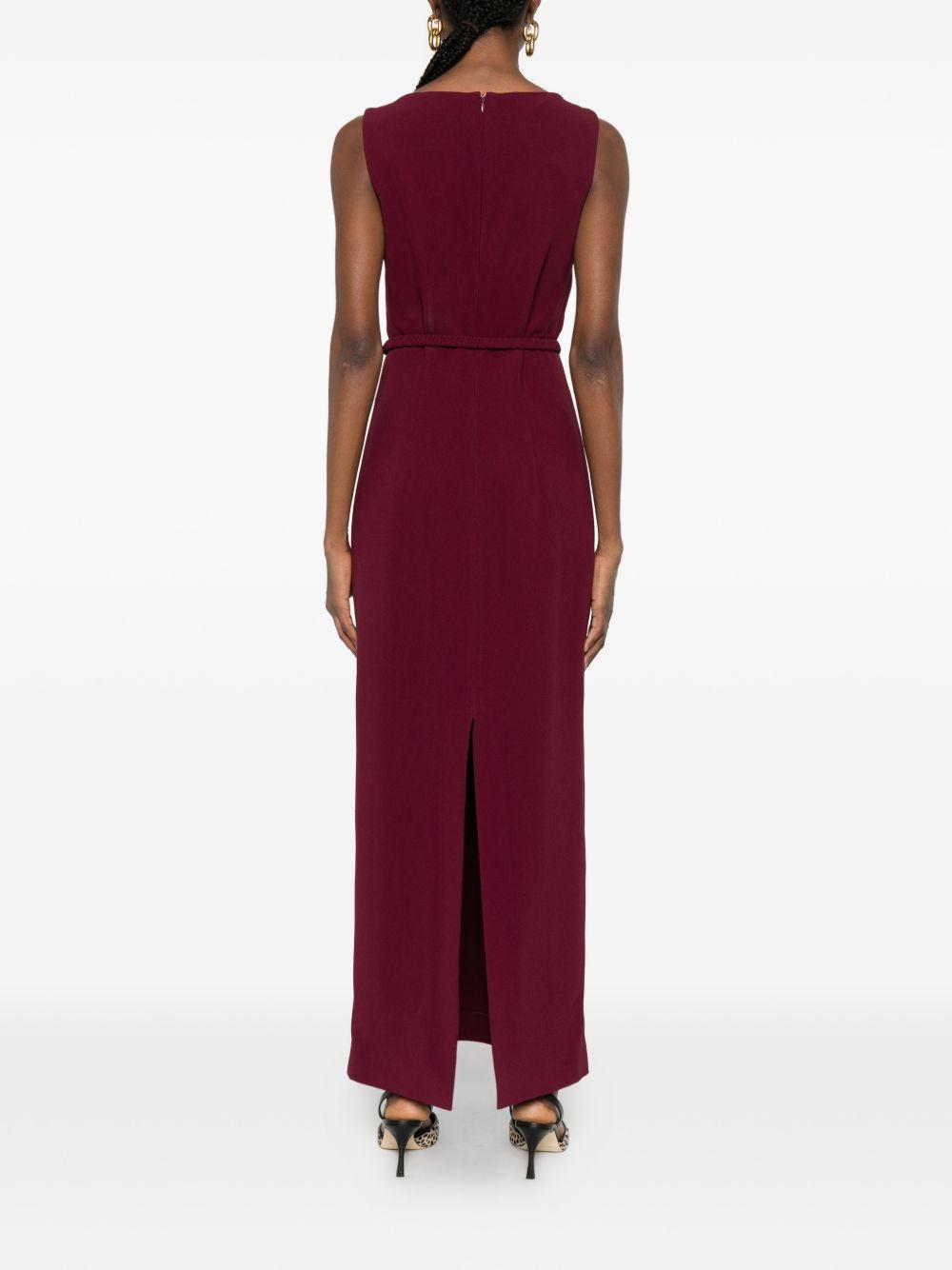 Abito lungo con cintura in bordeaux Rowen rose - donna 