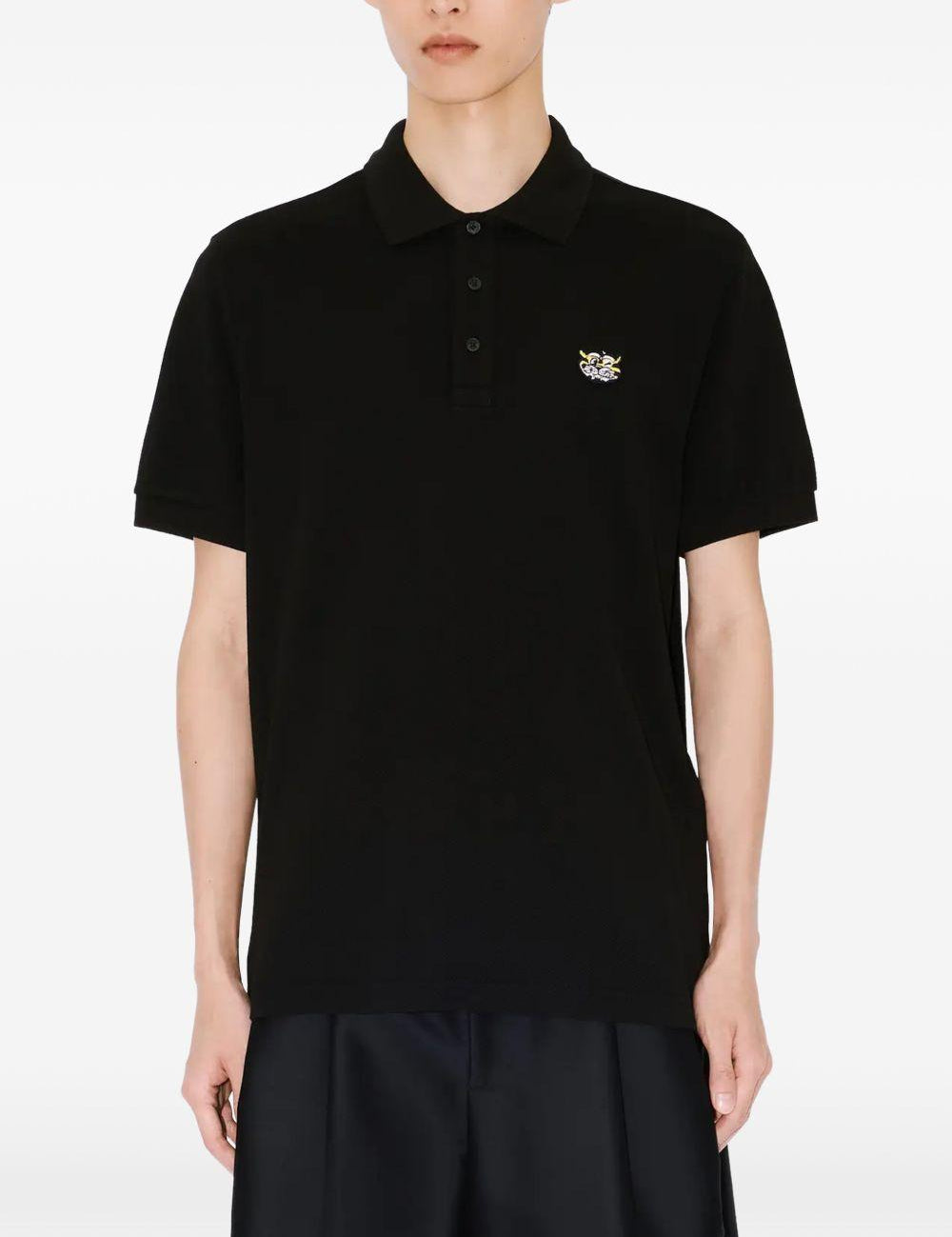 Polo in cotone con applicazione logo in nero Kenzo - uomo 