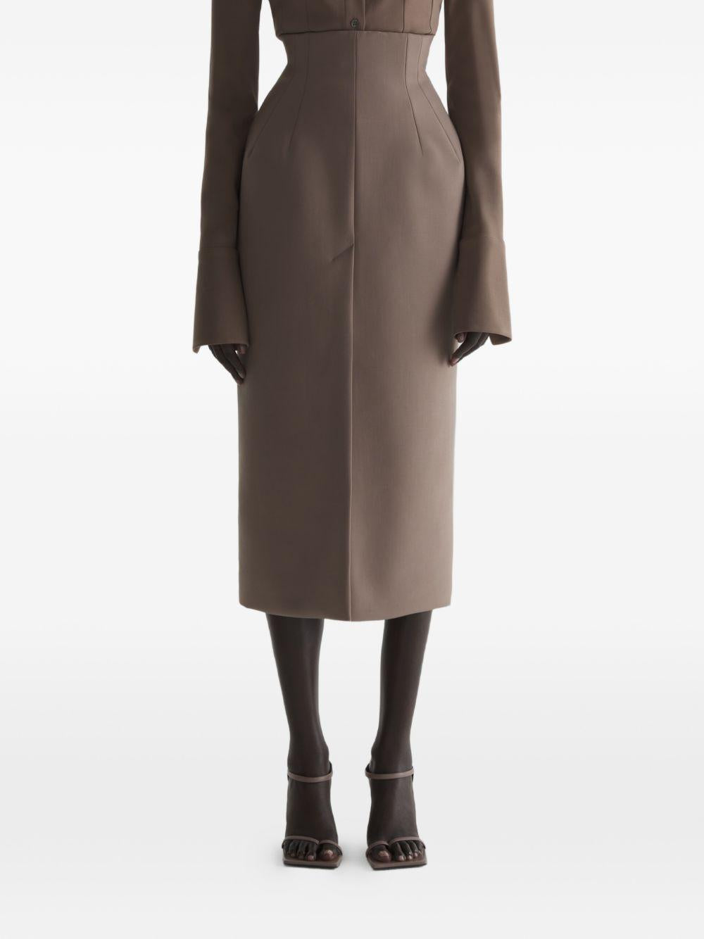 Gonna midi con cuciture in marrone Mugler - donna 