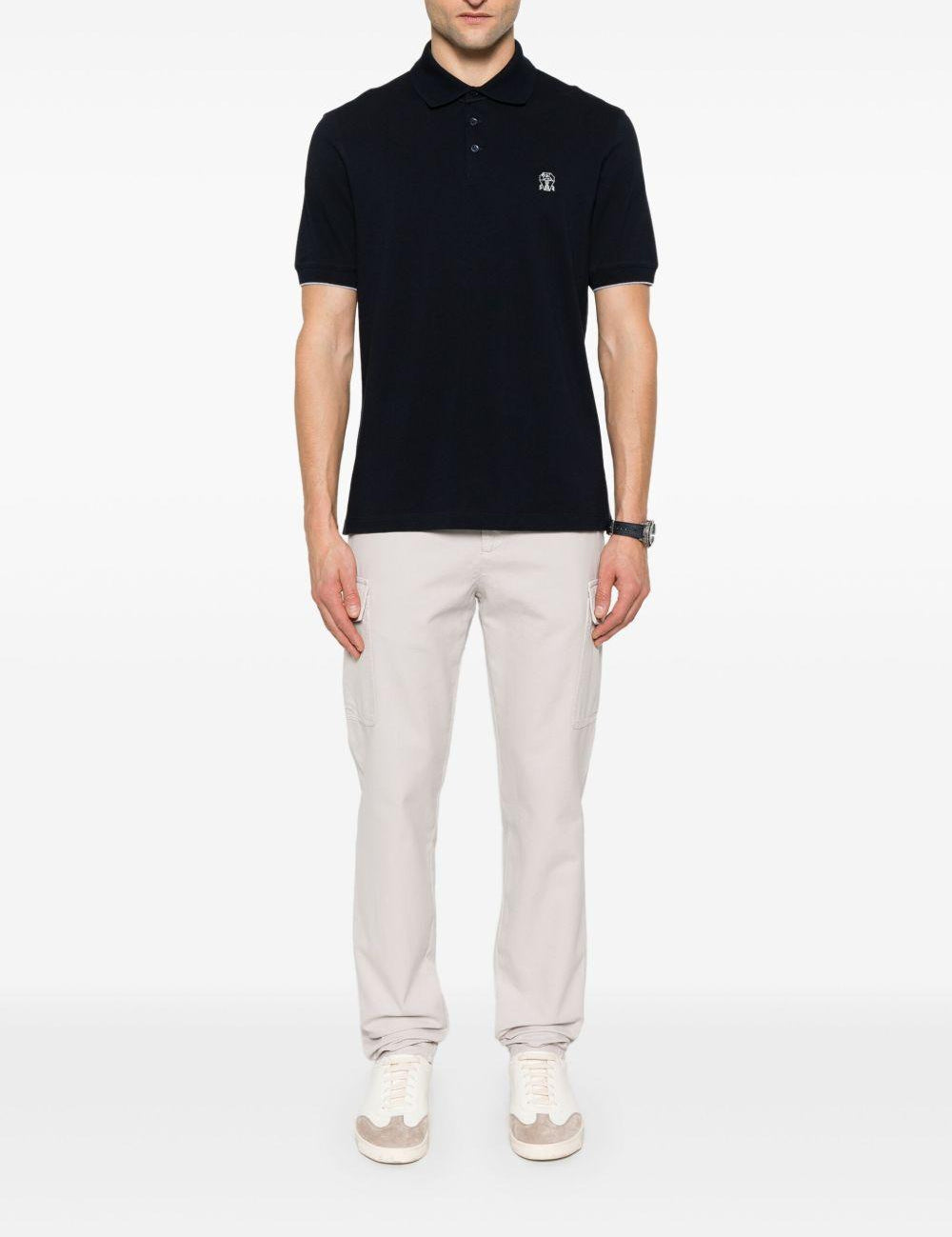 Polo con ricamo in nero Brunello cucinelli - uomo 