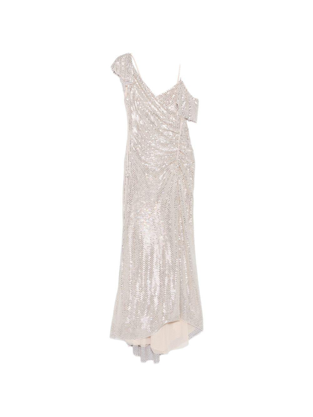 Abito lungo decorato con paillettes in beige 