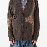 Cardigan con effetto vissuto e design a pannelli in marrone Khoki - uomo 