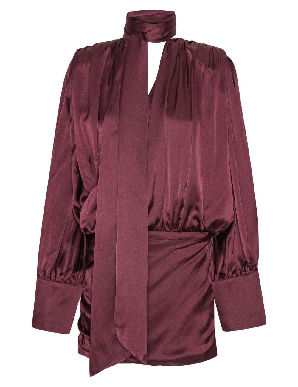 Abito mini con finitura satinata in bordeaux Rotate - donna 