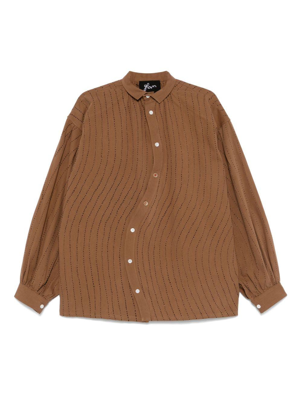Camicia con cuciture decorative in marrone Glass Cypress - uomo 