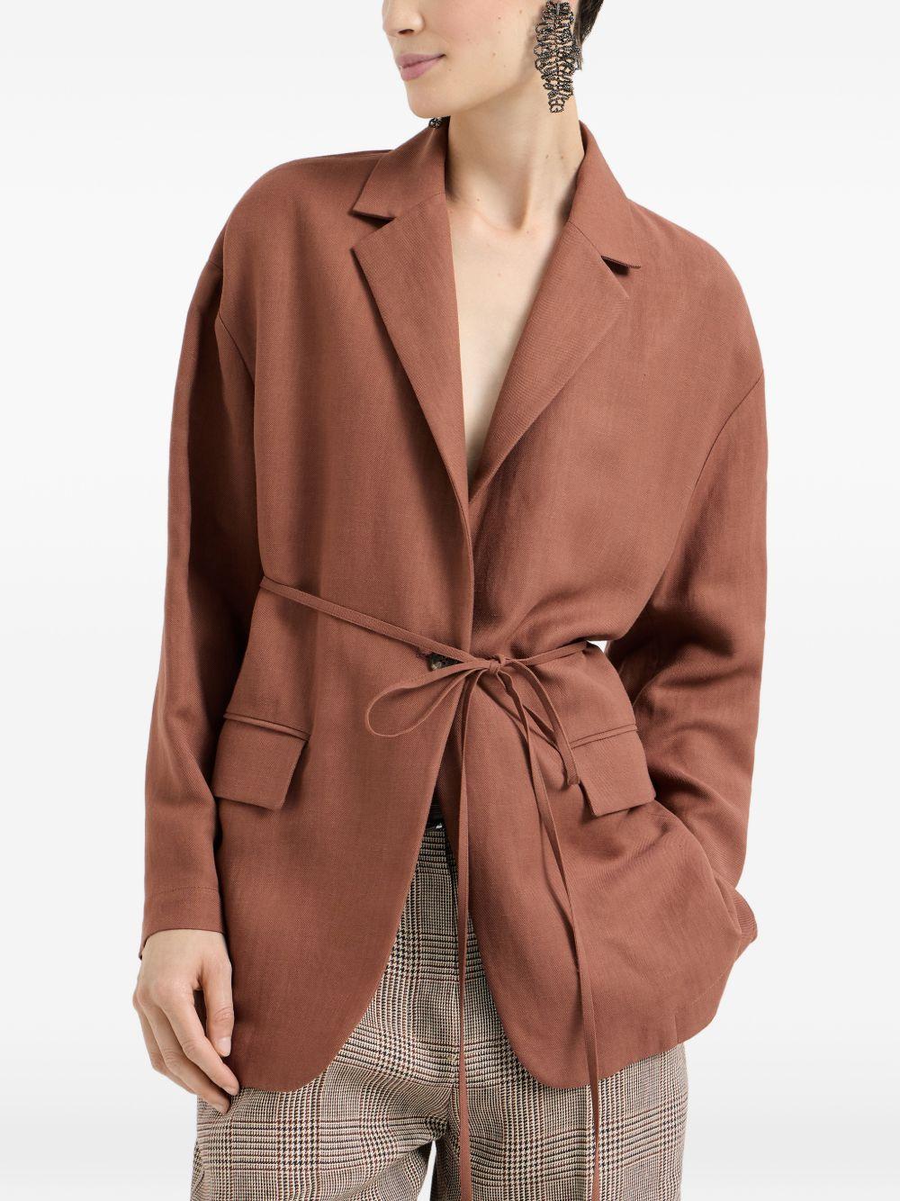 Blazer in misto lino con cintura in marrone Brunello cucinelli - donna 