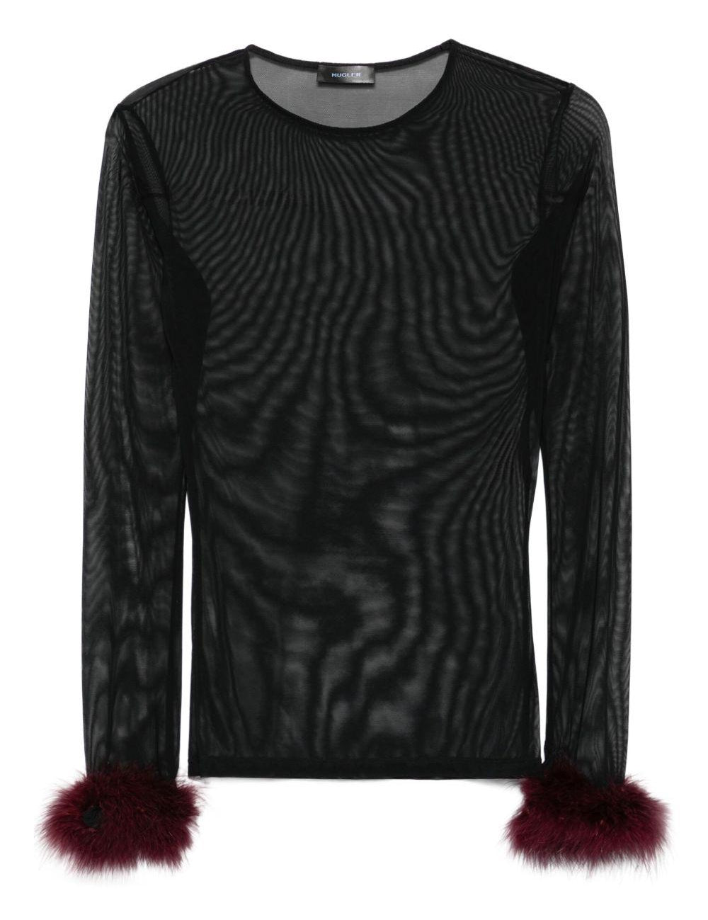 Top con in mesh con piume in nero Mugler - donna 