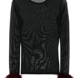 Top con in mesh con piume in nero Mugler - donna 