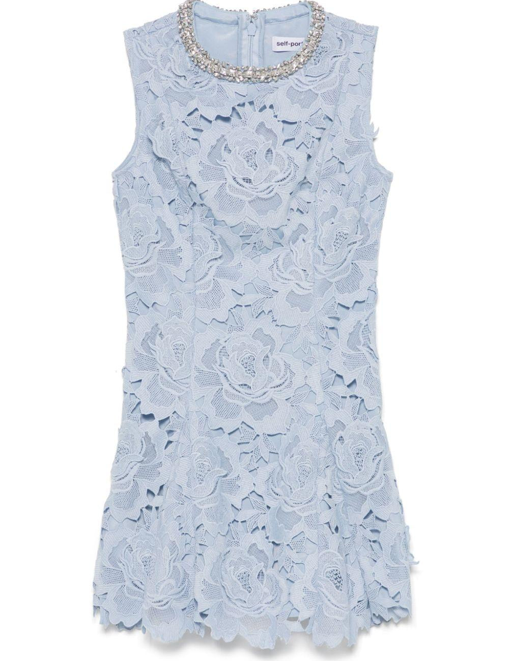 Abito corto con pizzo a fiori in azzurro Self-Portrait - donna 