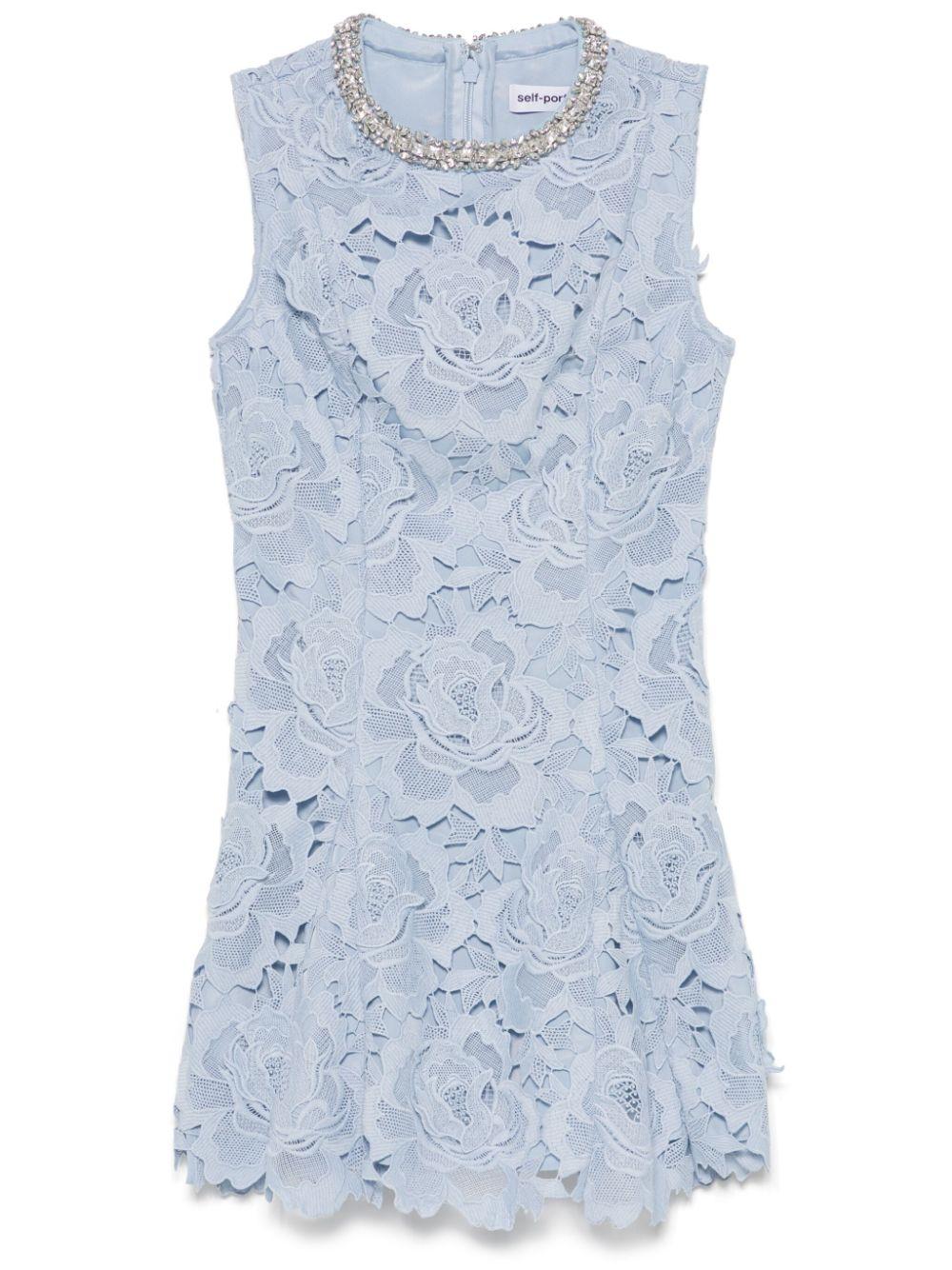 Abito corto con pizzo a fiori in azzurro Self-Portrait - donna 