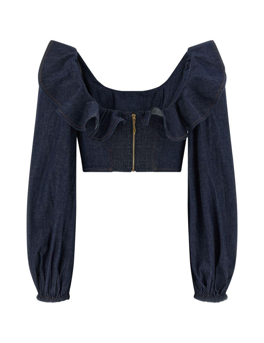 Top con volant Aster in blu 