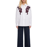 Camicia con ricami floreali 3D in bianco 