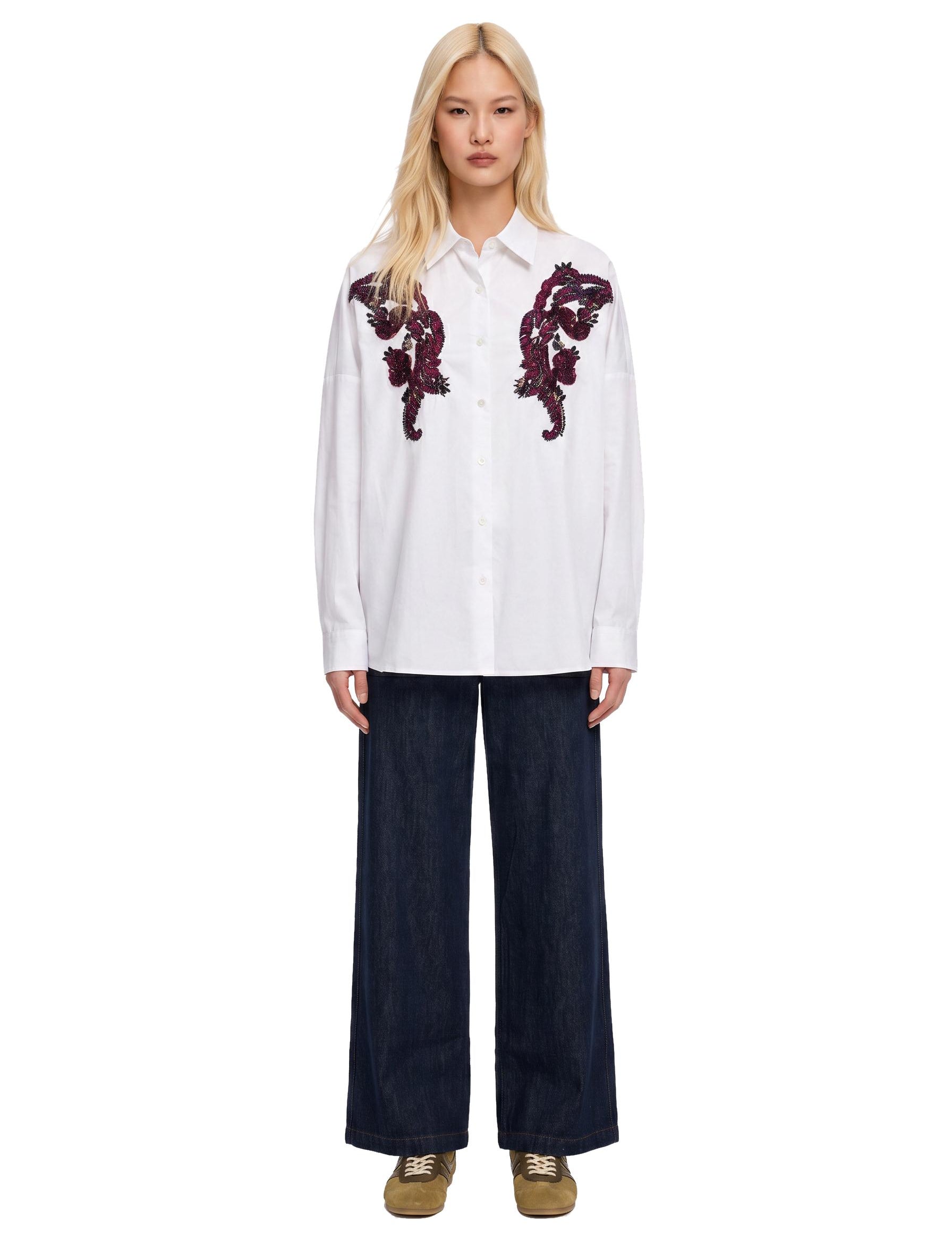 Camicia con ricami floreali 3D in bianco 