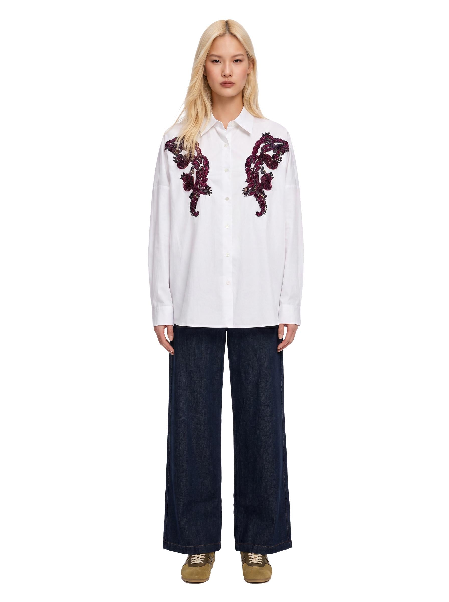 Camicia con ricami floreali 3D in bianco 