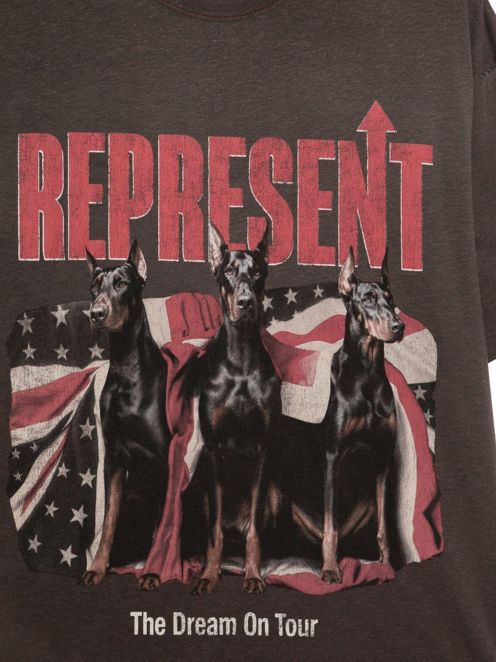 T-shirt con grafica cane dream on tour in marrone Represent - uomo 