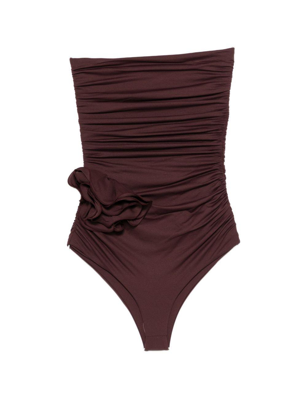 Costume da bagno con dettagli floreali ruches in bordeaux Magda butrym - donna 
