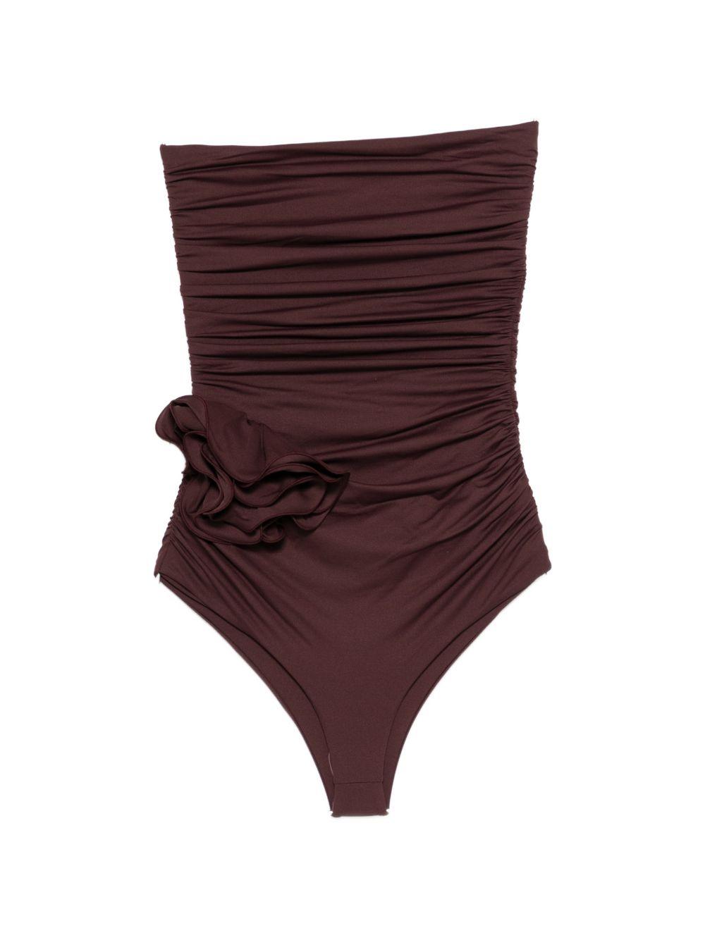 Costume da bagno con dettagli floreali ruches in bordeaux Magda butrym - donna 