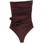 Costume da bagno con dettagli floreali ruches in bordeaux Magda butrym - donna 