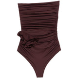 Costume da bagno con dettagli floreali ruches in bordeaux Magda butrym - donna 