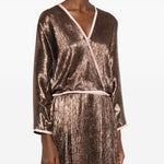 Blusa metallizzata a portafoglio in marrone Forte forte - donna 