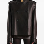 Giacca a collo alto in pelle dean in marrone Khaite - donna 