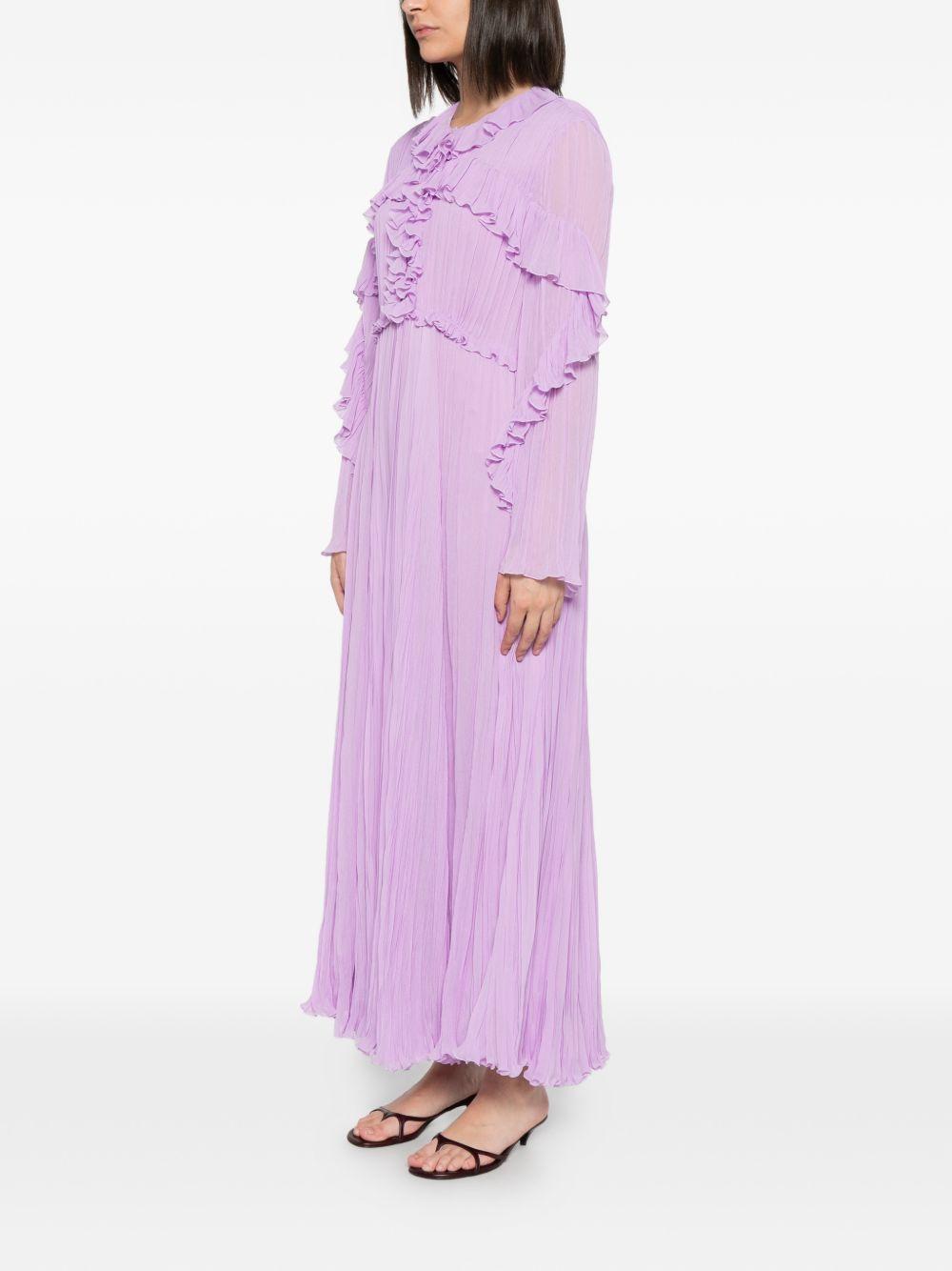 Abito midi con ruches in lilla 