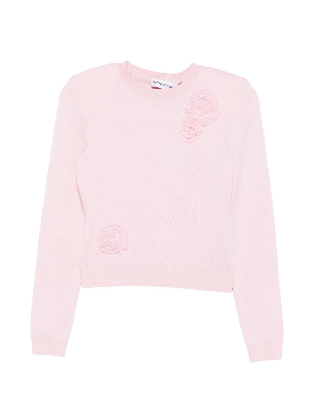 Cardigan in maglia con fiori in rosa 