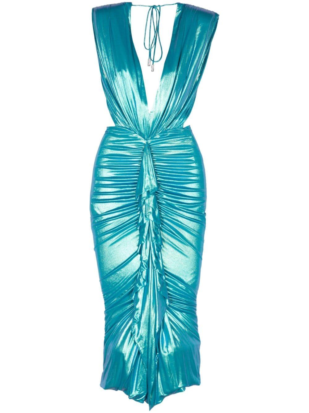 Abito midi con scollo profondo in blu - donna 