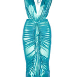 Abito midi con scollo profondo in blu - donna 