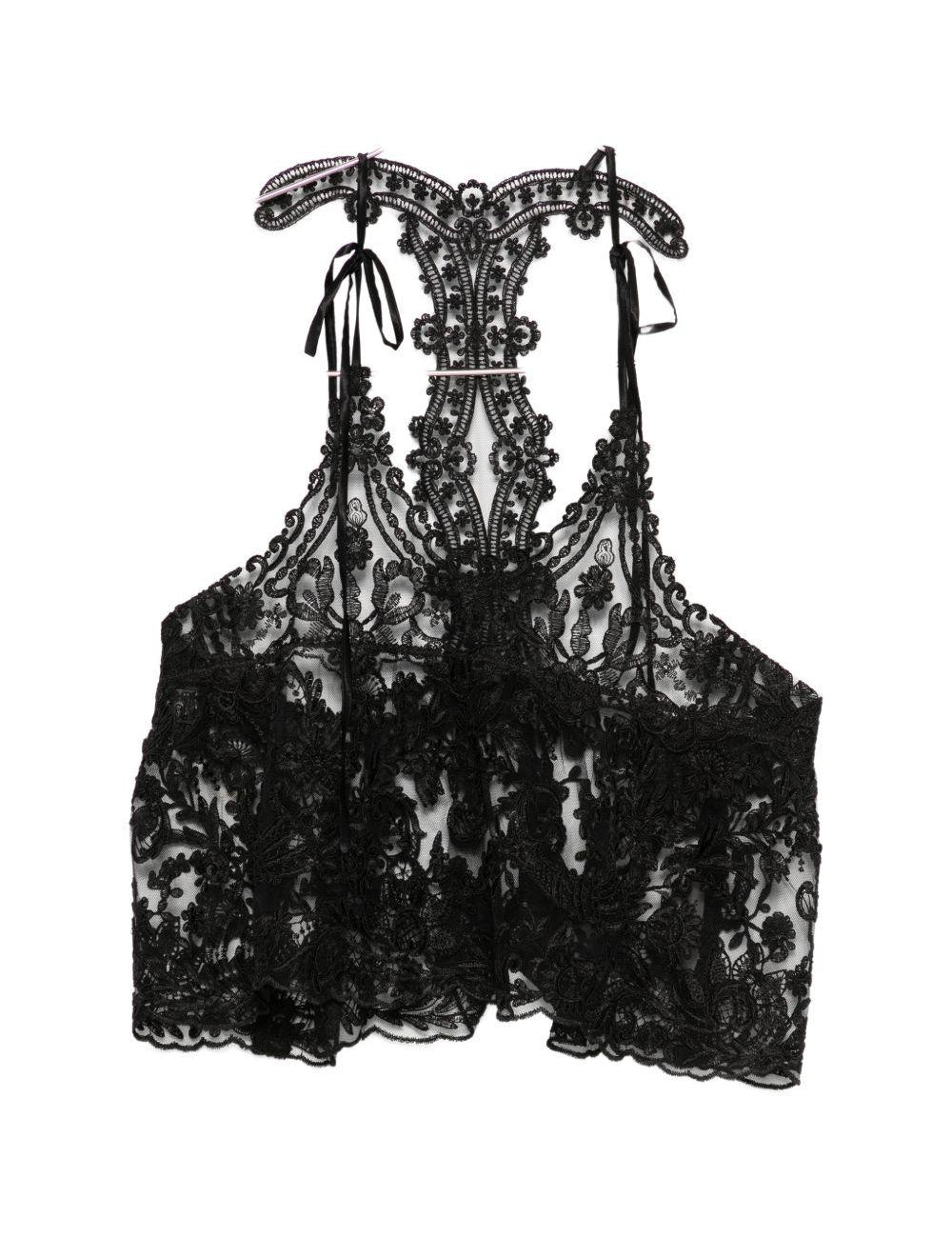 Top in pizzo con motivo floreale in nero Maurizio - donna 