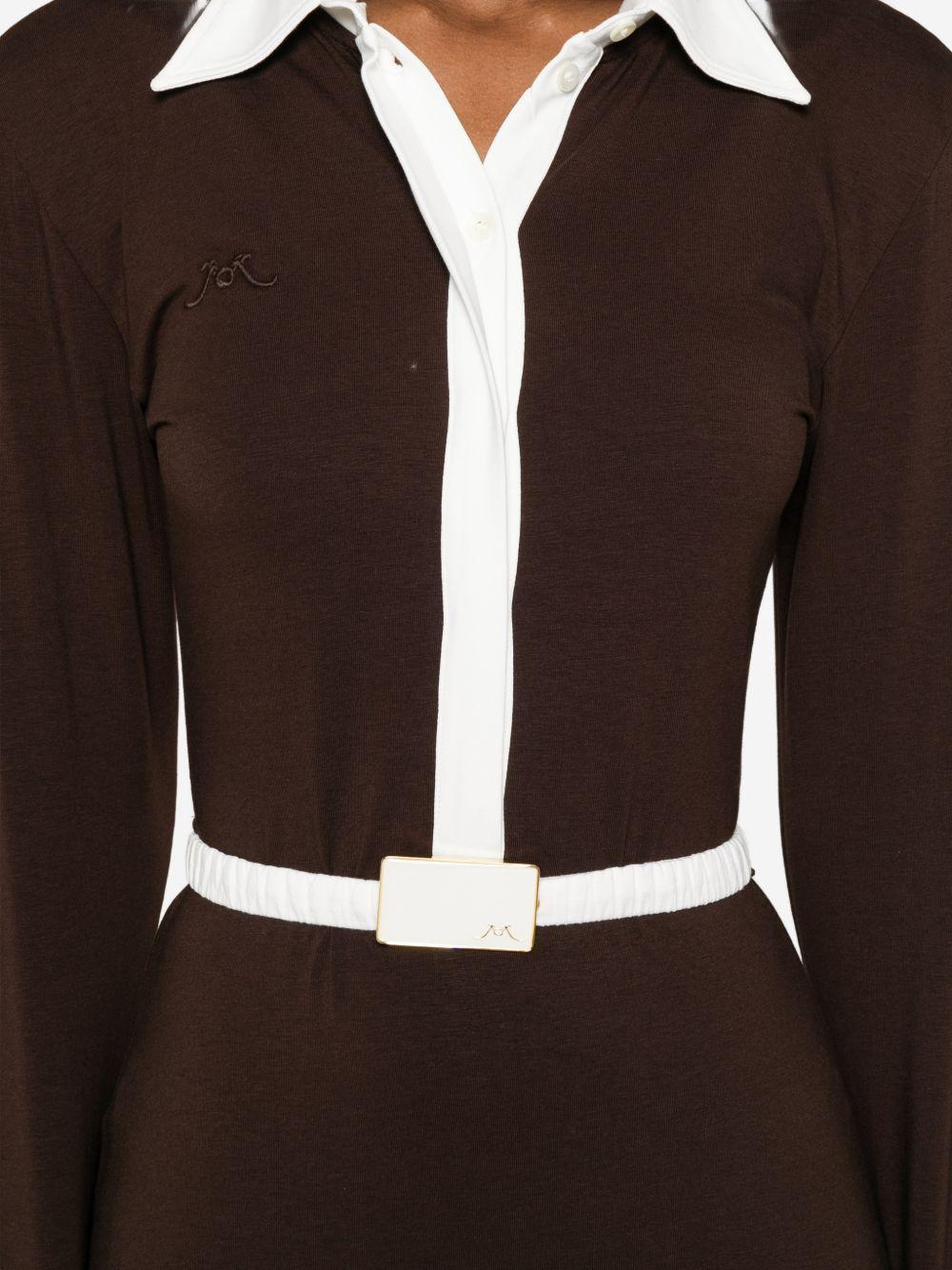 Abito midi con colletto polo in marrone e bianco Rowen Rose - donna 