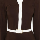 Abito midi con colletto polo in marrone e bianco Rowen Rose - donna 