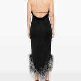 Abito con collo alto e bordo in piume in nero Oséree - donna 