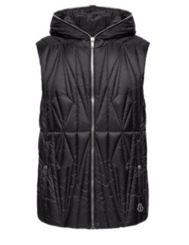 Gilet con cappuccio e design trapuntato geocamo in nero Rick Owens x Moncler - unisex<BR/> 