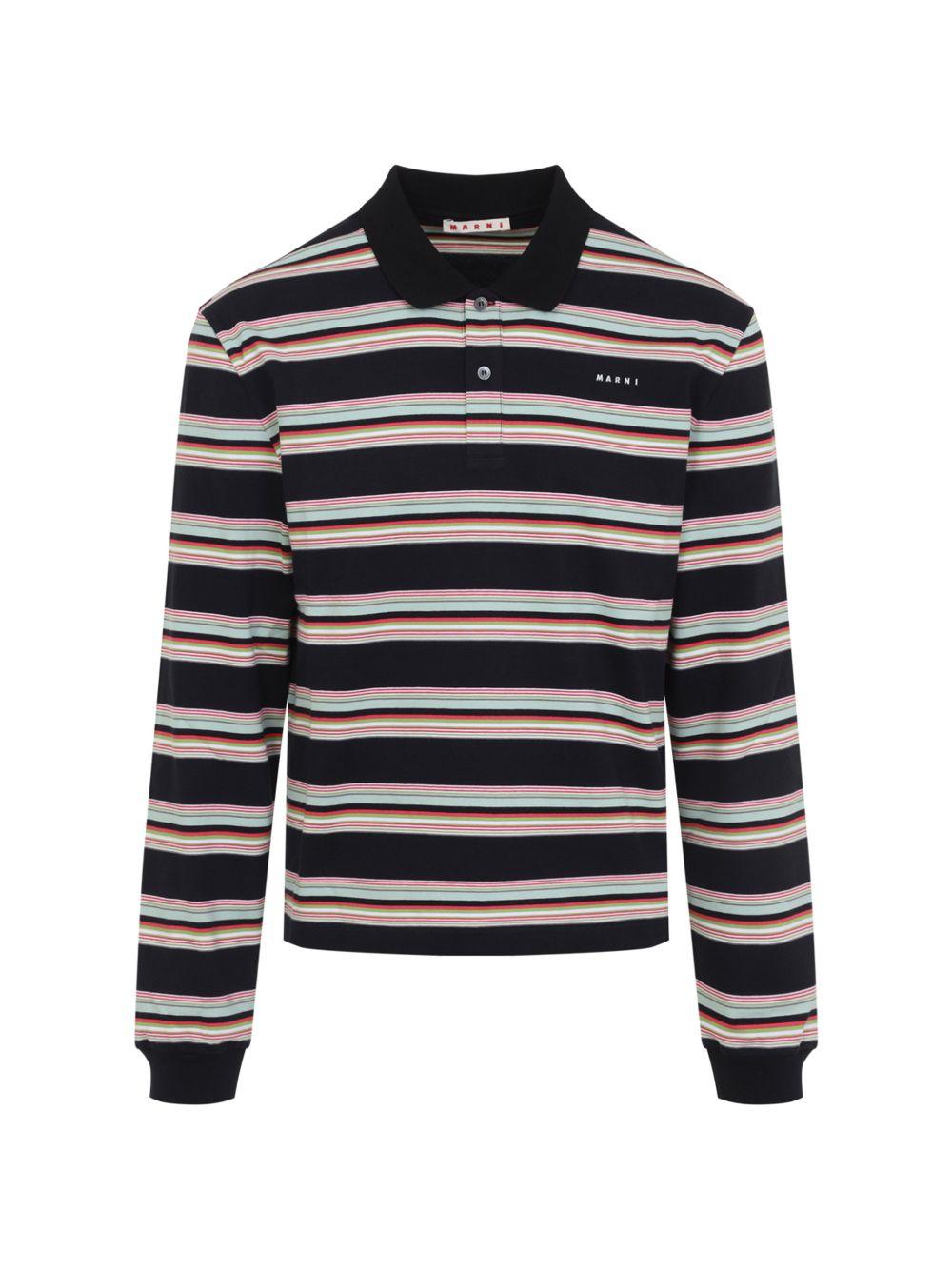 Polo a righe con logo multicolore 