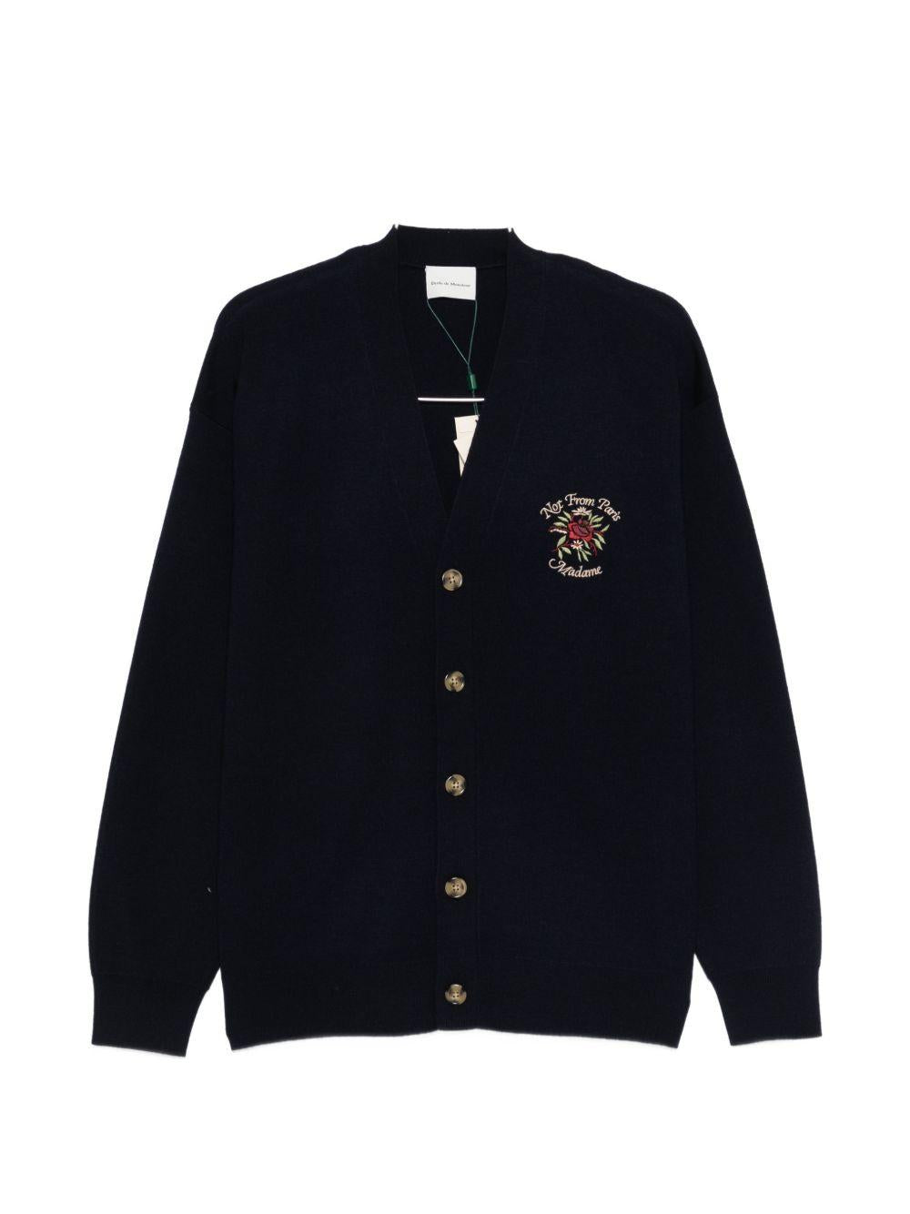 Cardigan con bottoni e ricamo di rose in blu Drole de monsieur - uomo 