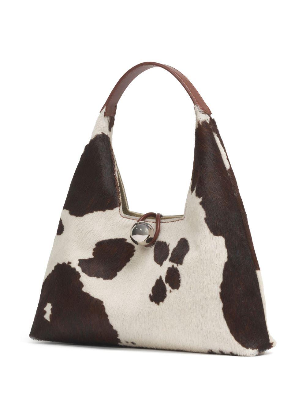 Borsa a spalla con stampa mucca Trapeze in bianco e marrone 