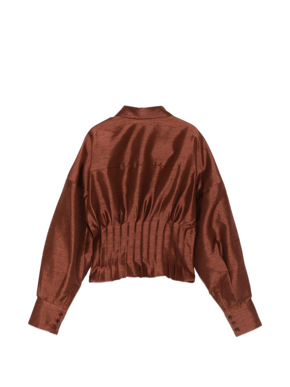 Camicia con vita a pieghe e finitura satinata in marrone Shushu/tong - donna 