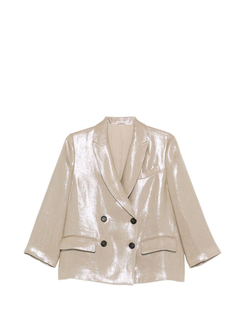 Blazer doppiopetto in lino metallizzato in beige Brunello cucinelli - donna 