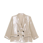 Blazer doppiopetto in lino metallizzato in beige Brunello cucinelli - donna 