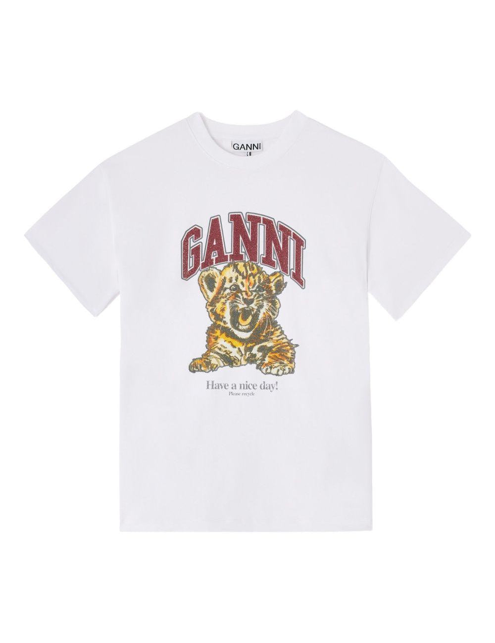 T-shirt con grafica in bianco Ganni - donna 