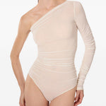 Body semi trasparente in crema Wolford - donna 