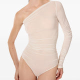 Body semi trasparente in crema Wolford - donna 