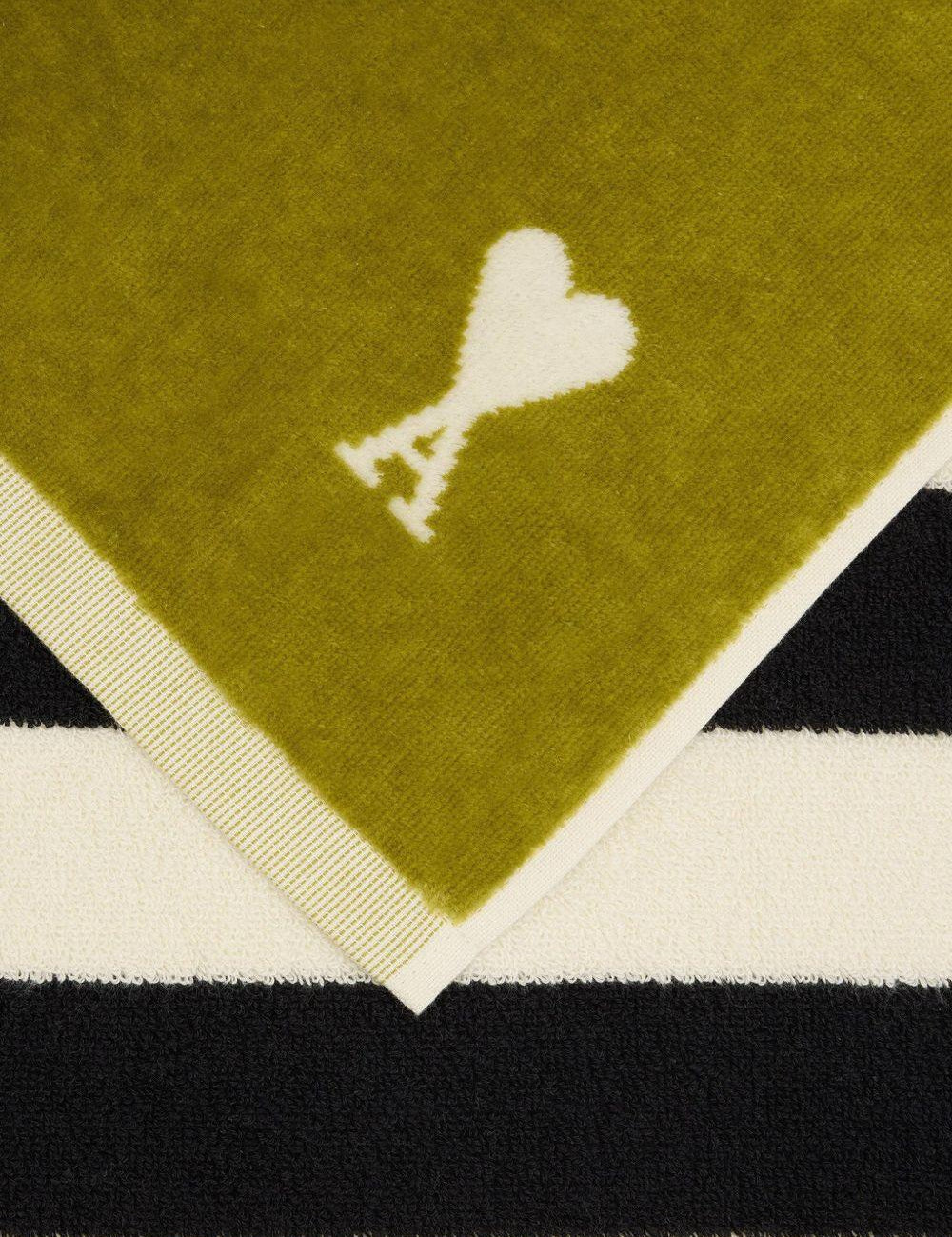 Asciugamano jacquard ami de coeur in bianco e verde Ami paris - unisex 