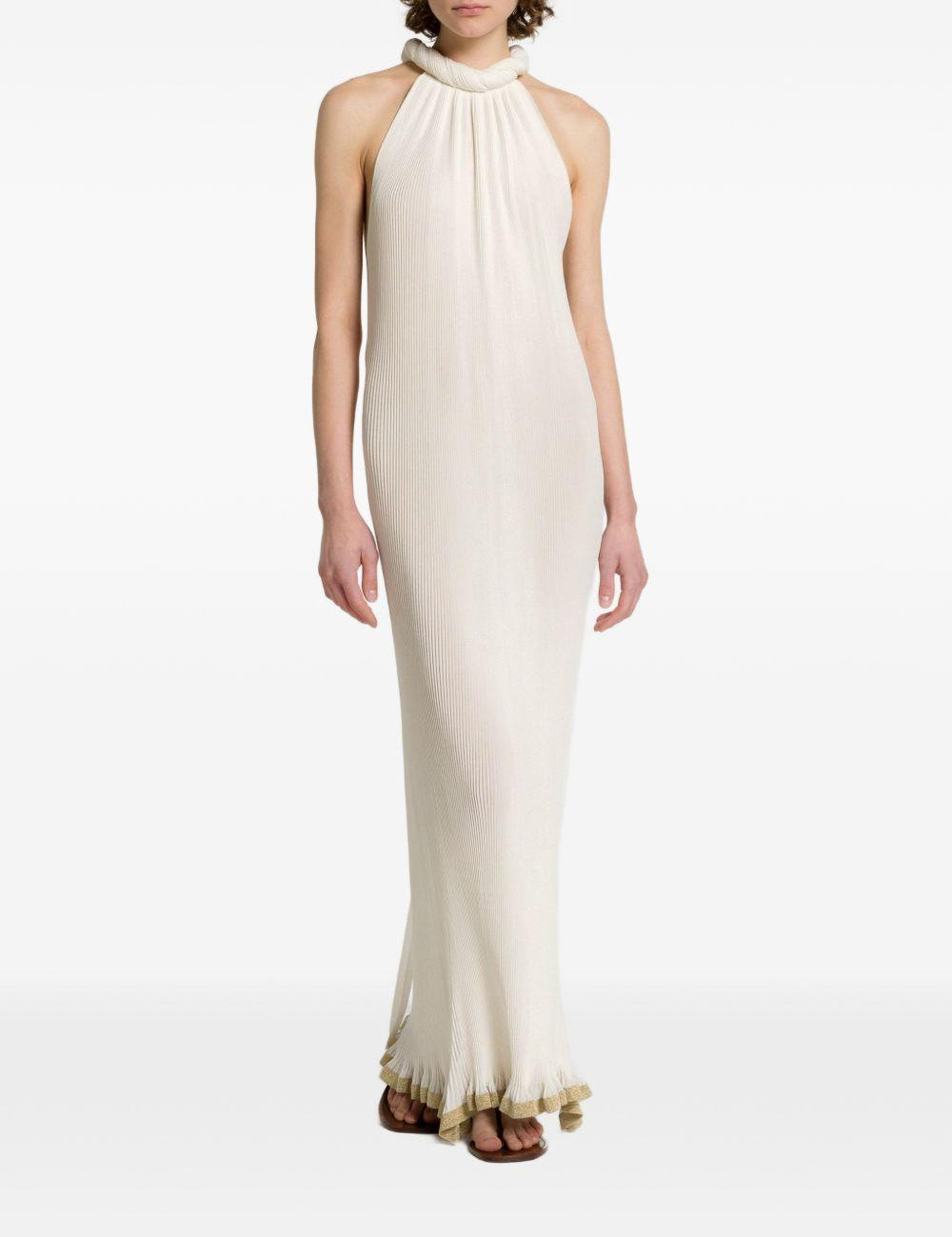 Abito lungo in maglia plissettata avorio Alberta Ferretti - donna 