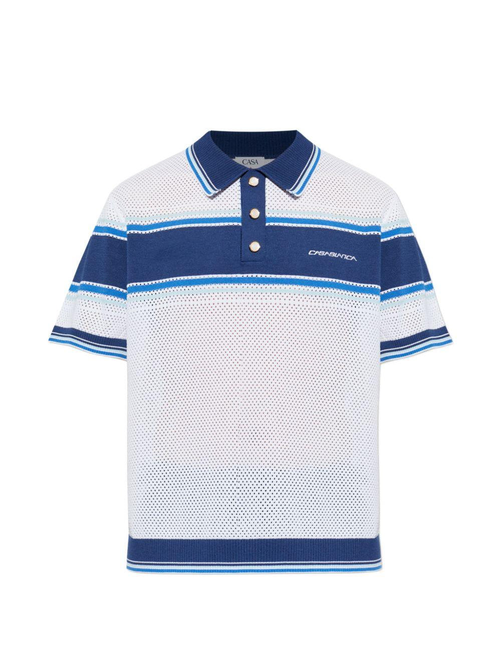 Polo traforata in bianco e blu Casablanca - uomo 