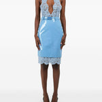 Gonna midi con dettaglio in pizzo in celeste Rowen rose - donna 